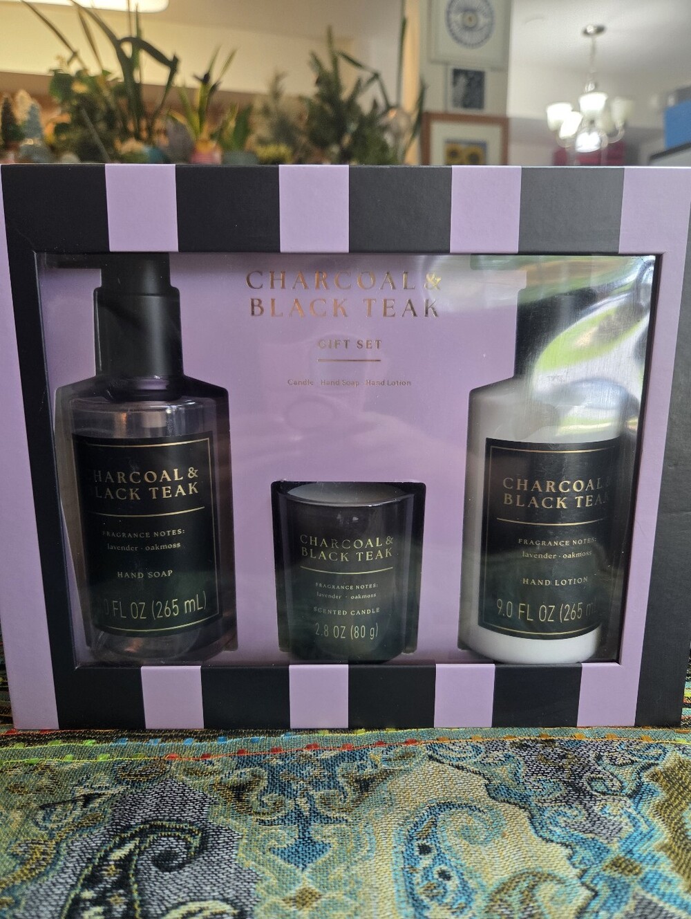 Charcoal & Black Teak Hand Soap,  Lotion And Candle Gift Set